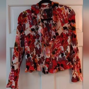 Caeliann Vibrant Crinkle Ribbed Ruffle Open Front Blouse